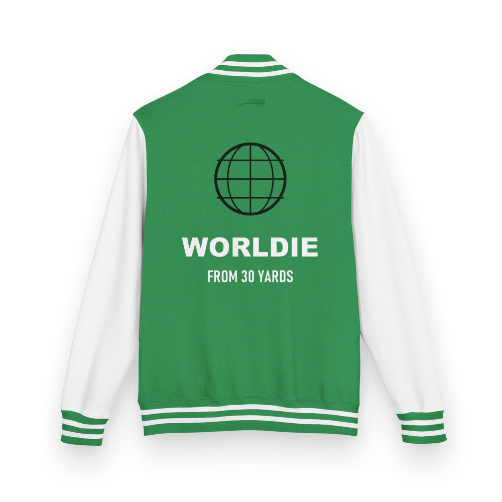 Top Gaming Society Worldie Varsity Jacket in Kelly Green/Arctic White
